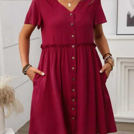Button Front Flutter Sleeve Dress - Image 11