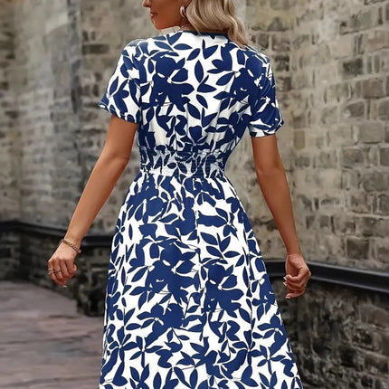 Printed Smocked Surplice Short Sleeve Dress - Image 3