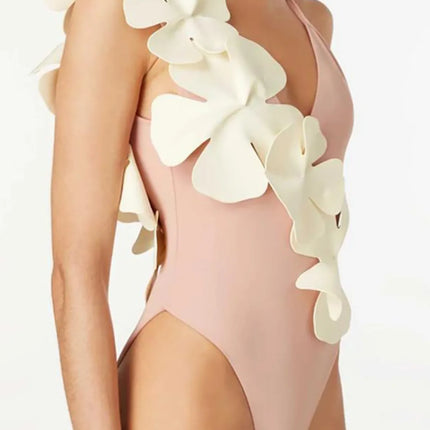 Contrast Flower Spaghetti Strap One-Piece Swimwear - Image 3