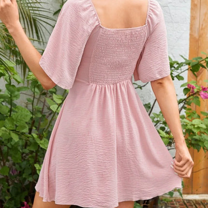 Smocked Back Knotted Flutter Sleeve Dress - Image 8