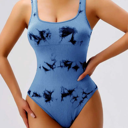 Tie-Dye Scoop Neck Wide Strap Active Bodysuit - Image 4