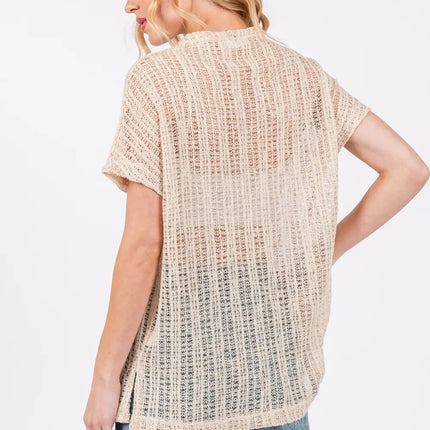 Ces Femme See Through Crochet Mock Neck Cover Up - Image 2