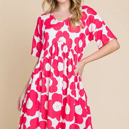BOMBOM Flower Print Ruched Dress - Image 1