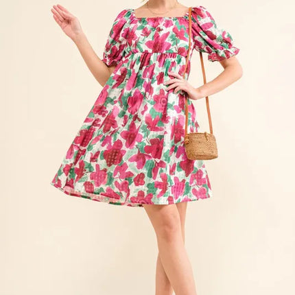 And The Why Smocked Floral Ruffle Short Sleeve Mini Dress - Image 1