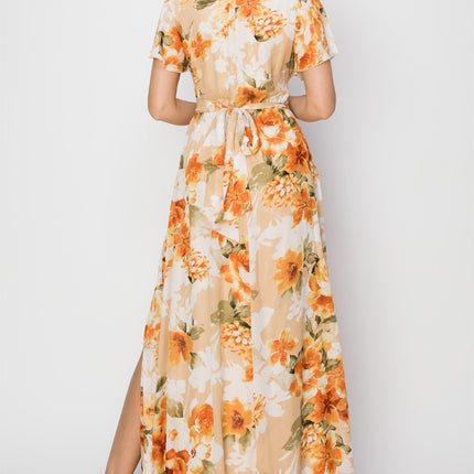 HYFVE Floral Tie Back Short Sleeve Slit Maxi Dress - Image 4
