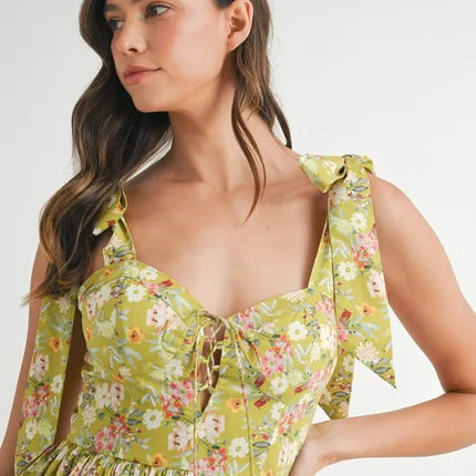 MABLE Floral Print Shoulder Tie Layered Mini Dress - Image 12