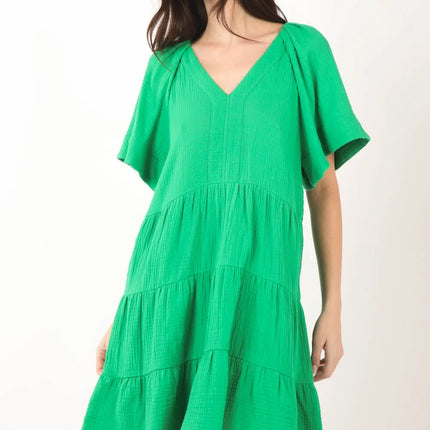 VERY J Texture V-Neck Ruffled Tiered Dress - Image 1