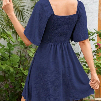 Smocked Back Knotted Flutter Sleeve Dress - Image 18
