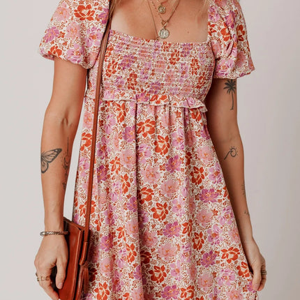 Floral Square Neck Knotted Ruffle Midi Dress - Image 4