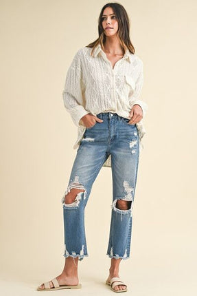 Annie Wear Distressed Raw Hem Cropped Jeans - Image 6