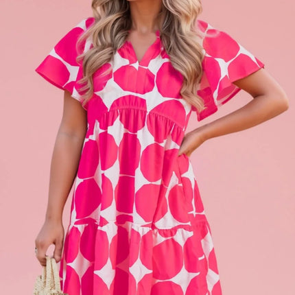Contrast Notched Flutter Sleeve Dress - Image 1