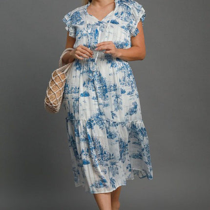 Umgee Full Size Two Tone Landscape Print Midi Dress Plus Size - Image 2