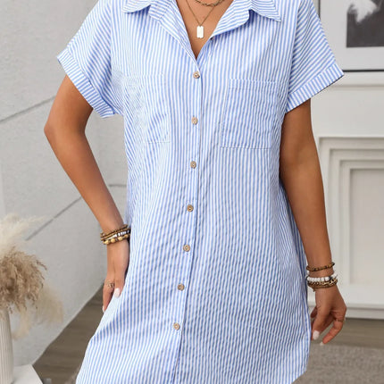 Striped Button Down Short Sleeve Mini Dress - Image 4