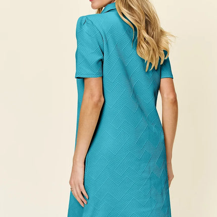 Double Take Full Size Texture Collared Neck Short Sleeve Dress - Image 27