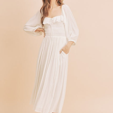 Aemi + Co Ruffled Smocked Square Neck Balloon Sleeve Dress - Image 2