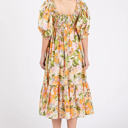 Mittoshop Flower Print Puff Sleeve Ruffle Smocked Midi Dress - Image 5