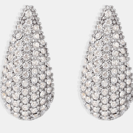 Stainless Steel Inlaid Zircon Teardrop Earrings - Image 2