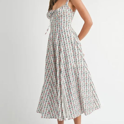 MABLE Floral Print Bustier Back Lace Up Midi Dress - Image 11