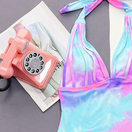 Tie-Dye Halter Neck One-Piece Swimsuit - Image 5