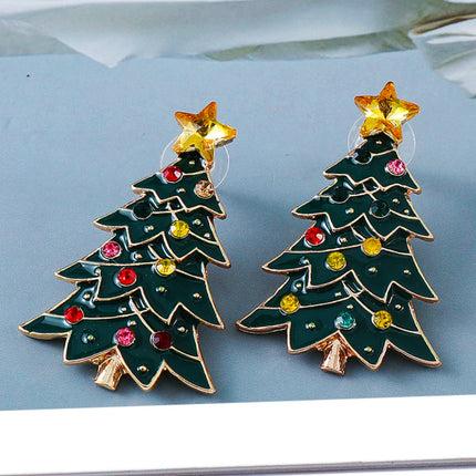 Alloy Inlaid Rhinestone Christmas Tree Earrings - Image 3
