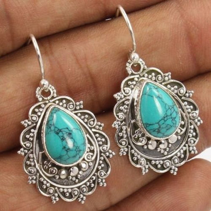 Artificial Turquoise Alloy Teardrop Dangle Earrings - Image 1