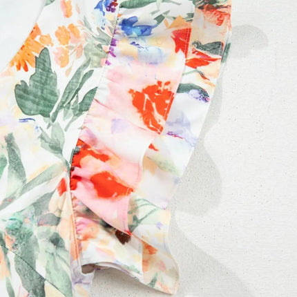 Floral Double Ruffle Sleeve V Neck Mini Dress - Image 9