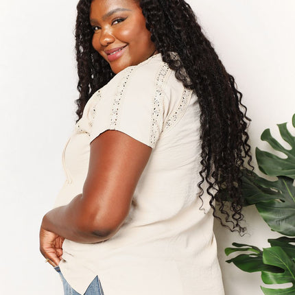 Double Take Crochet Buttoned Short Sleeves Top - Image 2