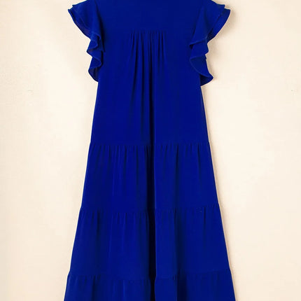 Ruffled Short Sleeve Collared V Neck Tiered Midi Dress - Image 8