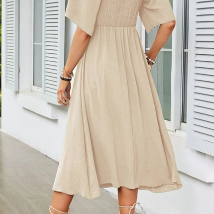 Smocked Tie Front Flutter Sleeve Midi Dress - Image 15