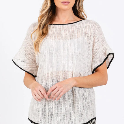 GeeGee Contrast Trim Short Sleeve Knit Cover Up - Image 1