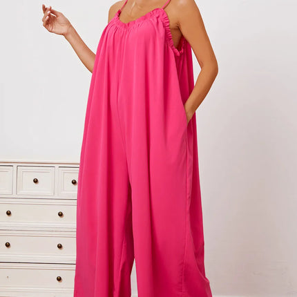 Double Take Full Size Ruffle Trim Tie Back Cami Jumpsuit with Pockets - Image 2