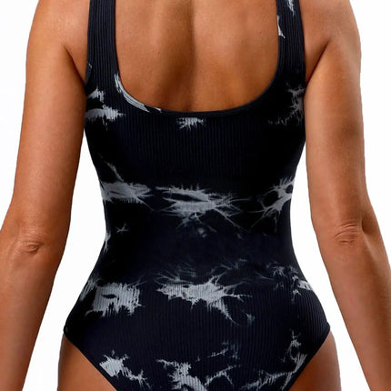 Tie-Dye Scoop Neck Wide Strap Active Bodysuit - Image 26