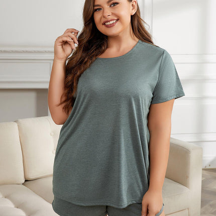 Plus Size Round Neck Short Sleeve Two-Piece Loungewear Set - Image 4