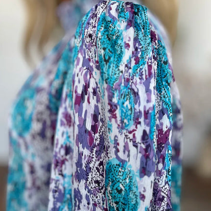 Double Take Full Size Printed Smocked Long Sleeve Blouse - Image 21