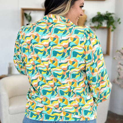 Double Take Full Size Printed Smocked Long Sleeve Blouse - Image 14