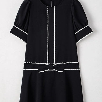 Contrast Scallop Trim Bow Detail Short Sleeve Shift Dress - Image 6