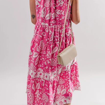 Floral Sleeveless Tasseled Tie Neck Tiered Midi Dress - Image 2