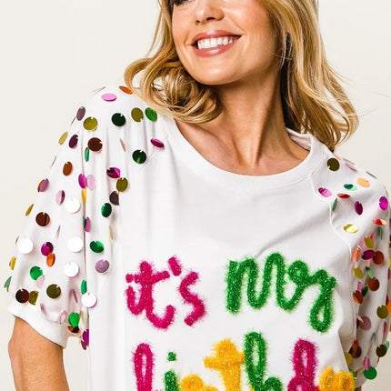 BiBi Metallic Letter Spangle Raglan Puff Sleeve Top - Image 5