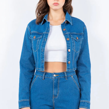 American Bazi Laced Back Cropped Denim Jacket - Image 1