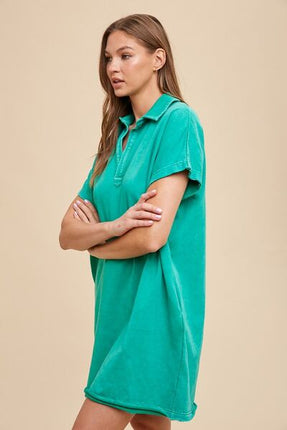 Annie Wear Mineral Washed Johnny Collar Short Sleeve Dress - Image 2