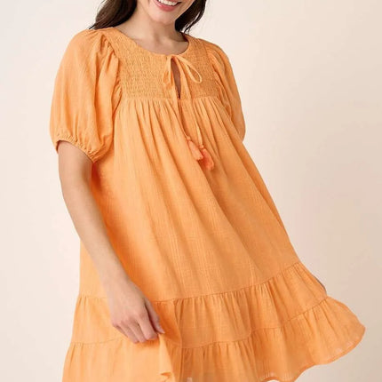 Mittoshop Tassel Tie Plaid Gauze Short Sleeve Mini Dress - Image 3