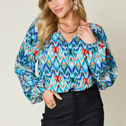 Double Take Full Size Printed Balloon Sleeve Blouse - Image 1