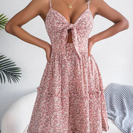 Frill Ditsy Floral Spaghetti Strap Mini Dress - Image 4