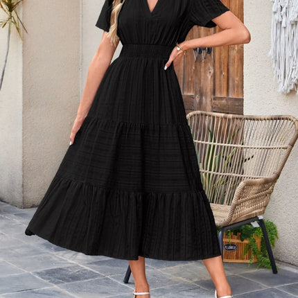 Tiered Notched Short Sleeve Dress - Image 11